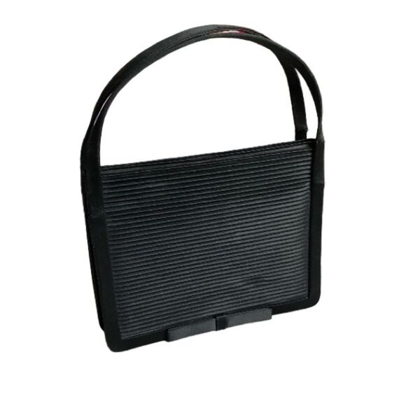 Vintage Women's Black Handbag Evening Purse Pleated Fabric Bow Made in Spain - Picture 1 of 16